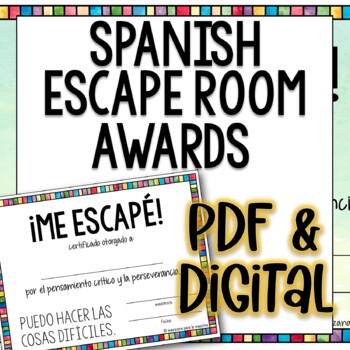 Preview of Spanish Escape Room Award Certificates Free