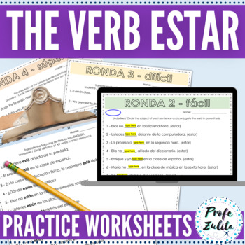 Preview of Spanish Estar Verb Conjugation Practice 4 Worksheets