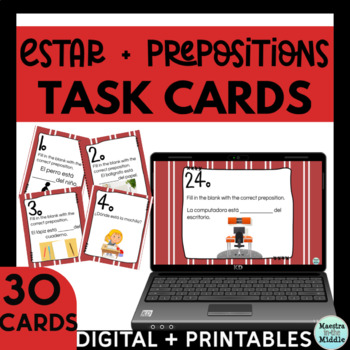 Preview of Spanish Estar and Prepositions of Location Task Cards Digital and Printable