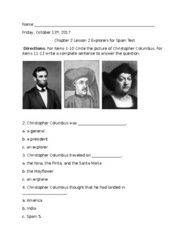 Preview of Spanish Explorers Test