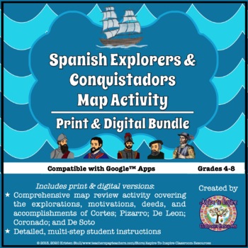Preview of Spanish Explorers and Conquistadors Map Activity Print and Digital Bundle