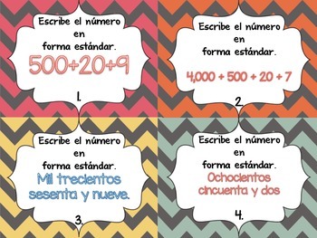 Preview of Spanish Extended Form, Standard Form & Word Form Task Cards
