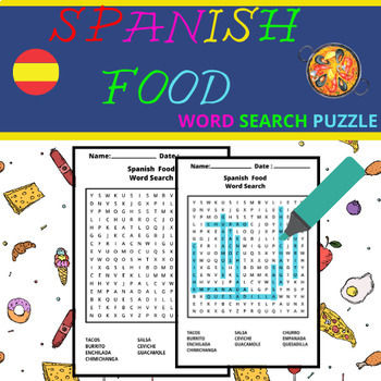 Preview of Spanish  FOOD , Vocabulary Word Search , Activity Worksheets