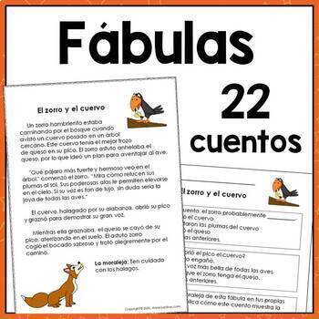 Preview of Spanish Fables with Text Based Questions & Graphic Organizers {En Español, ESL}