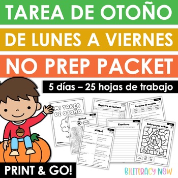 Preview of Spanish Fall Homework Packet - Tarea de otoño