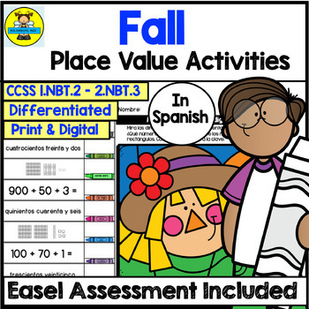 Preview of Spanish Fall Place Value Math Activities and Digital Assessment