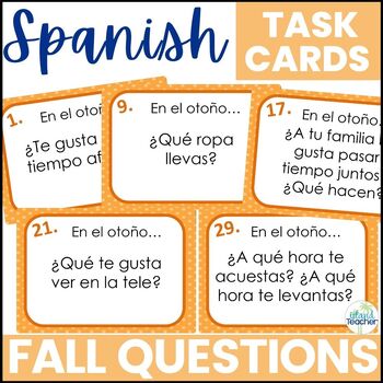 Preview of Spanish Task Cards Fall Questions Speaking or Writing Activity