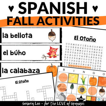 Preview of Spanish Fall Autumn Activities - Vocabulary Games, Worksheets BUNDLE - El Otoño