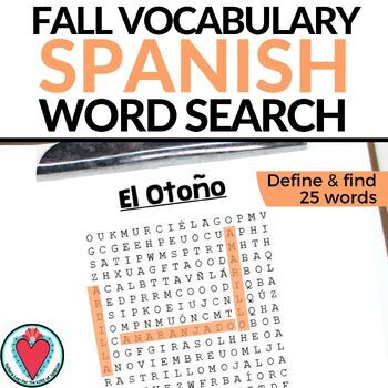 Preview of Spanish Fall Autumn Vocabulary Words Worksheet - Spanish Word Search - El Otoño