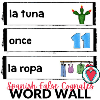 Preview of Spanish False Cognates - Spanish Vocabulary Word Wall - Bulletin Board