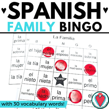 Preview of Spanish Family Bingo Game Spanish Family Members Vocabulary Activity La Familia