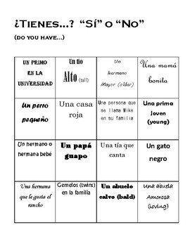 Bingo de la familia - Family Bingo Game in Spanish - Classful