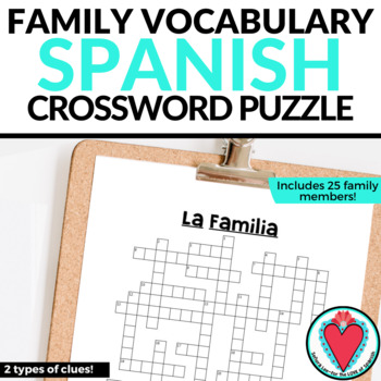 Spanish Family Vocabulary Crossword Puzzle TpT