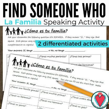 Preview of Spanish Family - La Familia - Find Someone Who Spanish Speaking Activity