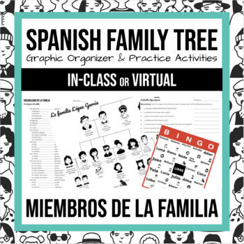 Preview of Spanish Family Tree Vocab & Practice (In-class & Virtual/Distance) Familia