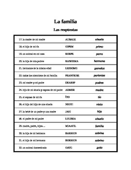 Spanish Family Vocabulary Word Unscramble by Mundo pequeno TpT
