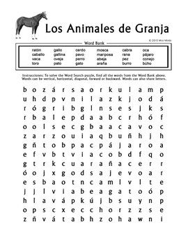 spanish farm animals animales de granja 2 puzzle set crossword word