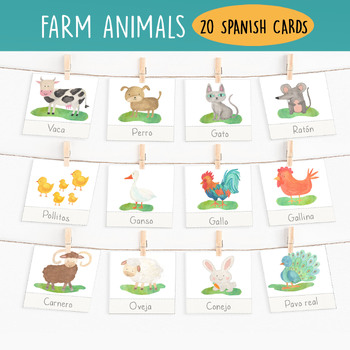 Preview of Spanish Farm animals flashcards Preschool Educational Classroom Toddler activity