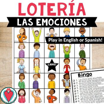 Spanish Feelings Emotions Lotería Bingo Game - Adjectives Bilingual ...