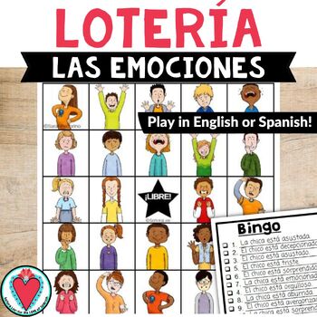 Spanish Feelings Emotions Loter a Bingo Game Adjectives