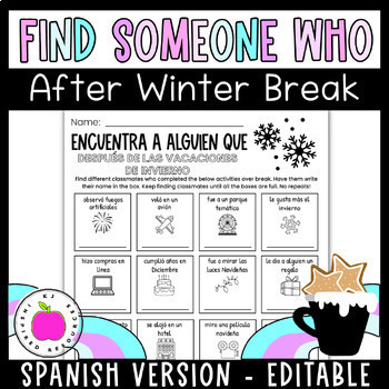 Preview of Spanish Find Someone Who - After Winter Break Reset Speaking Activity - Editable