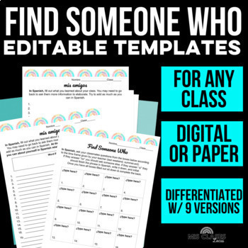 Preview of Spanish Find Someone Who Editable Spanish Activity Templates Digital & Print 