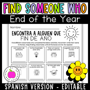 Preview of Spanish Find Someone Who | End of the Year Summer Speaking Activity | Editable