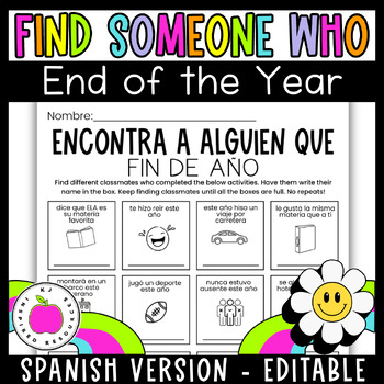 Preview of Spanish Find Someone Who | End of the Year Summer Speaking Activity | Editable