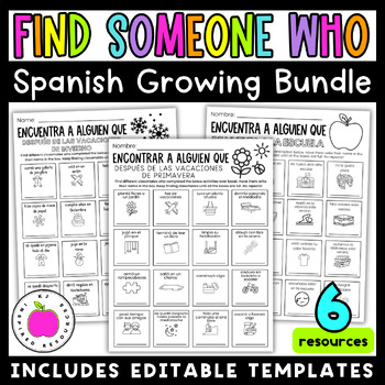 Preview of Spanish Find Someone Who Speaking Activity Growing Bundle - Editable