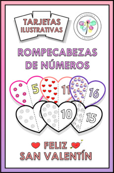 Preview of Spanish Flash Cards Valentine´s Day Numbers Puzzle Tarjetas Valentín Números