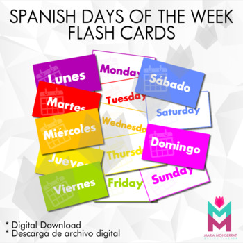 Days Of The Week English Spanish Flash Cards Tpt