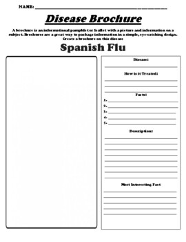 Preview of Spanish Flu "Informational Brochure" Worksheet & WebQuest
