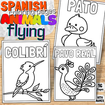 Preview of Spanish Flying Animal Labels Printable Coloring Pages | Sky & Cloud Color Book