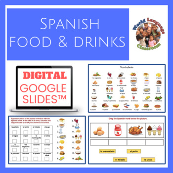 Preview of Spanish Food & Drinks Digital, Google Slides™ Vocabulary Activities