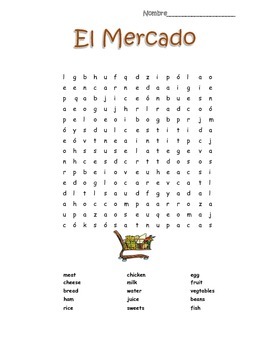 spanish food el mercado word search puzzle vocabulary