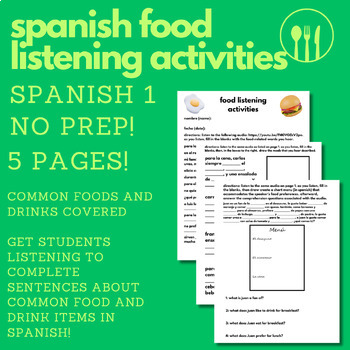 Preview of Spanish Food (La comida) Listening Activities (Spanish 1)