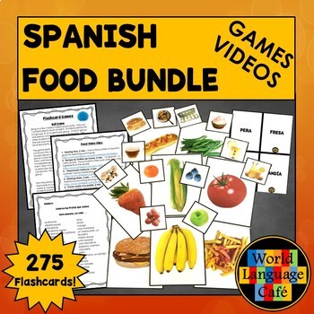 Preview of SPANISH FOODS LESSON BUNDLE ⭐ Flashcards Activities Games ⭐ Food in Spanish