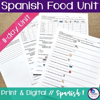 Preview of Spanish Food Unit - la comida activities, worksheets, print and digital