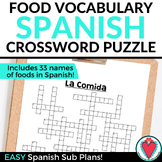 Spanish Food Unit Vocabulary Activity - Spanish Crossword 