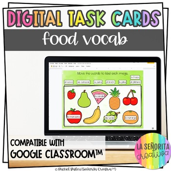 Preview of Spanish Food Vocab Digital Task Cards | La Comida | Use with Google Apps