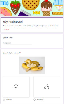 Preview of Spanish Food Vocabulary Silly Survey (Version 2)