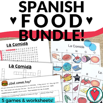 Preview of Spanish Food Vocabulary Unit Spanish Games, Worksheets, Activities - La Comida