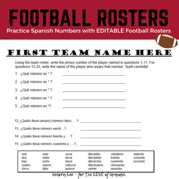 Free Printable Football Roster