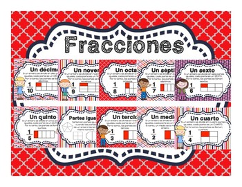 Preview of Spanish Fractions Educational Posters and Task Cards / Fracciones en Español