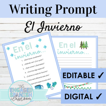 Preview of Editable Spanish Winter Writing Activity | Digital or Print