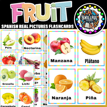 Preview of Spanish Fruit Flashcards | Frutas flash cards |Spanish Fruit Poster for k & Prek
