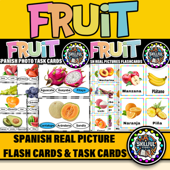 Preview of Spanish Fruit Functional Reading Task Cards |Fruit Photo Picture 80 Flashcards