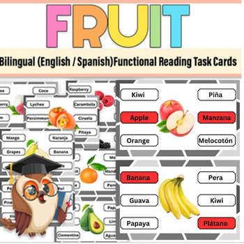 Preview of Spanish Fruit Functional Reading Task Cards| Frutas flash cards|Spanish Fruit