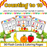 Spanish Fruit-Themed Numbers to 10 Flashcards & Worksheets