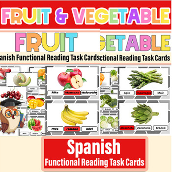 Preview of Spanish Fruit & Vegetable Functional Reading Task Cards|Fruit & Vegetable Poster